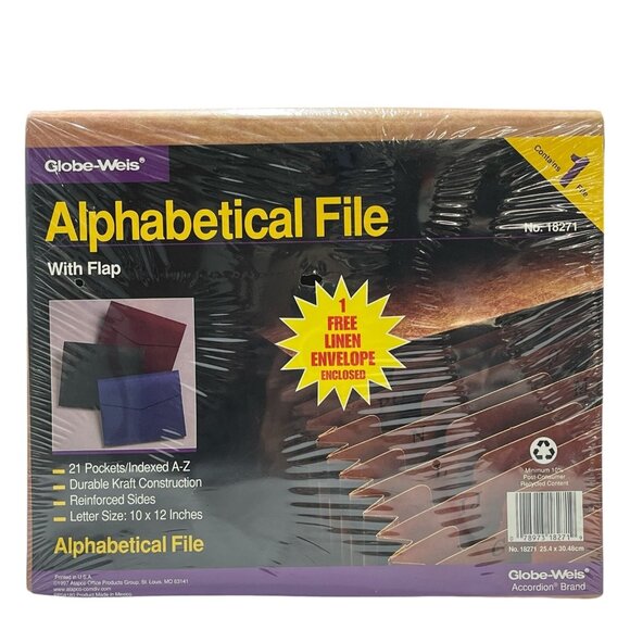 Vtg Globe Weis Accordion File 21 Pocket Alphabetical Organizer Flap Legal 18271 - Picture 1 of 6